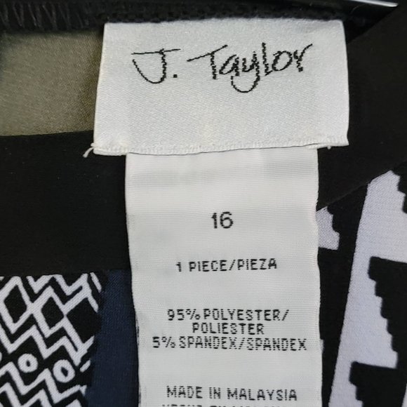 J Taylor Womens Dress Multicolor Geometric Shift Dress 3/4 Sleeve Zipper Size 16 - Picture 2 of 10